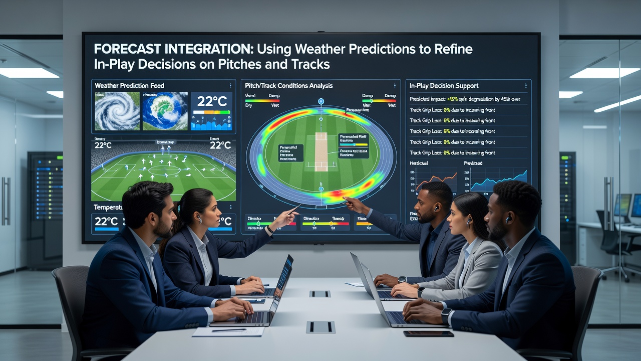 Horse racing track with real-time weather data overlay indicating ground condition changes