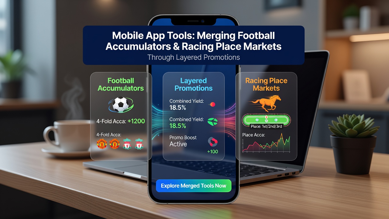 Screenshot of layered promotion tracker within a betting app connecting accumulator progress to racing place outcomes