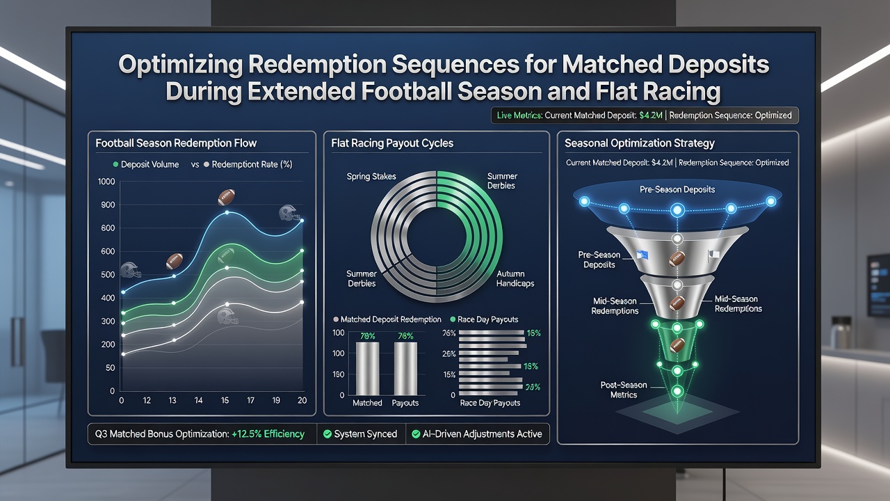 Split view of football stadium and racecourse with timeline markers for deposit redemptions